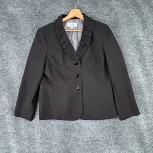 Le Suit Womens 14P Black Blazer Jacket Ruffle Collar Career‎ Workwear Petite